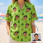 Woman wearing Women's Avo Groove Custom Face Hawaiian Shirt — custom faces printed all-over