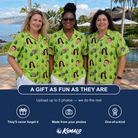 Friends in matching Women's Avo Groove Custom Face Hawaiian Shirt — a group gift photo