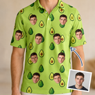 Man wearing Men's Avo Groove Custom Face Polo Shirt — custom faces printed all-over