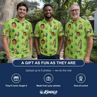 Friends in matching Men's Avo Groove Custom Face Polo Shirt — a group gift photo