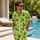 Real-life photo of someone wearing Men's Avo Groove Custom Face Shirt & Shorts Set — custom faces printed all-over