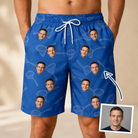 Man wearing Men's Net Results Custom Face Beach Shorts — custom faces printed all-over