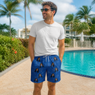 Real-life photo of someone wearing Men's Net Results Custom Face Beach Shorts — custom faces printed all-over