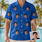 Man wearing Men's Net Results Custom Face Hawaiian Shirt — custom faces printed all-over