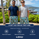 Friends in matching Men's Pond Prowlers Custom Face Beach Shorts — a group gift photo