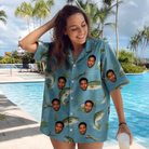 Real-life photo of someone wearing Women's Pond Prowlers Custom Face Hawaiian Shirt — custom faces printed all-over