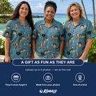 Friends in matching Women's Pond Prowlers Custom Face Hawaiian Shirt — a group gift photo