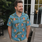 Real-life photo of someone wearing Men's Pond Prowlers Custom Face Polo Shirt — custom faces printed all-over
