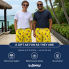 Friends in matching Men's Twitchy Treasures Custom Face Beach Shorts — a group gift photo