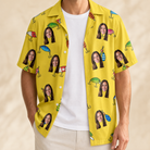 Man wearing Men's Twitchy Treasures Custom Face Hawaiian Shirt open over a white tee