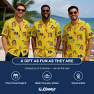 Friends in matching Men's Twitchy Treasures Custom Face Hawaiian Shirt — a group gift photo