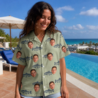 Real-life photo of someone wearing Women's Gill Giggles Custom Face Hawaiian Shirt — custom faces printed all-over