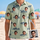 Man wearing Men's Gill Giggles Custom Face Polo Shirt — custom faces printed all-over
