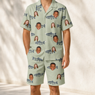 Model wearing Men's Gill Giggles Custom Face Shirt & Shorts Set printed with kids' faces