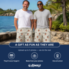 Friends in matching Men's Lunker Lunacy Custom Face Beach Shorts — a group gift photo