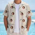 Man wearing Men's Lunker Lunacy Custom Face Hawaiian Shirt open over a white tee