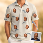 Man wearing Men's Lunker Lunacy Custom Face Polo Shirt — custom faces printed all-over