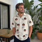 Real-life photo of someone wearing Men's Lunker Lunacy Custom Face Polo Shirt — custom faces printed all-over