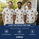 Friends in matching Men's Lunker Lunacy Custom Face Polo Shirt — a group gift photo