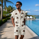 Real-life photo of someone wearing Men's Lunker Lunacy Custom Face Shirt & Shorts Set — custom faces printed all-over