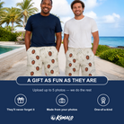Friends in matching Men's Bass Bash Custom Face Beach Shorts — a group gift photo