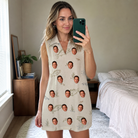 Real-life photo of someone wearing Women's Bass Bash Custom Face V-Neck Dress — custom faces printed all-over