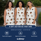 Friends in matching Women's Bass Bash Custom Face V-Neck Dress — a group gift photo