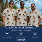 Friends in matching Men's Bass Bash Custom Face Hawaiian Shirt — a group gift photo