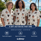 Friends in matching Women's Bass Bash Custom Face Hawaiian Shirt — a group gift photo
