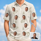 Man wearing Men's Bass Bash Custom Face Polo Shirt — custom faces printed all-over