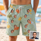 Man wearing Men's Bait Ballet Custom Face Beach Shorts — custom faces printed all-over