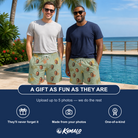 Friends in matching Men's Bait Ballet Custom Face Beach Shorts — a group gift photo