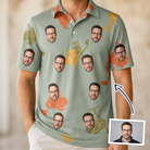 Man wearing Men's Bait Ballet Custom Face Polo Shirt — custom faces printed all-over