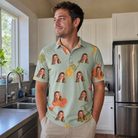 Real-life photo of someone wearing Men's Bait Ballet Custom Face Polo Shirt — custom faces printed all-over