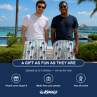 Friends in matching Men's Dockside Drifters Custom Face Beach Shorts — a group gift photo