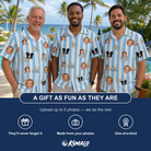 Friends in matching Men's Dockside Drifters Custom Face Hawaiian Shirt — a group gift photo