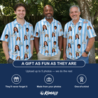 Friends in matching Men's Dockside Drifters Custom Face Polo Shirt — a group gift photo