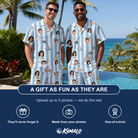 Friends in matching Men's Dockside Drifters Custom Face Shirt & Shorts Set — a group gift photo