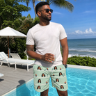 Real-life photo of someone wearing Men's Angler Angles Custom Face Beach Shorts — custom faces printed all-over