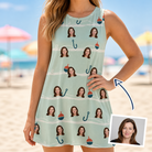 Woman wearing Women's Angler Angles Custom Face Tank Dress — custom faces printed all-over