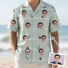 Man wearing Men's Angler Angles Custom Face Hawaiian Shirt — custom faces printed all-over
