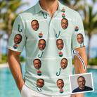 Man wearing Men's Angler Angles Custom Face Polo Shirt — custom faces printed all-over