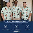 Friends in matching Men's Angler Angles Custom Face Polo Shirt — a group gift photo