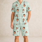 Model wearing Men's Angler Angles Custom Face Shirt & Shorts Set printed with kids' faces