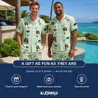 Friends in matching Men's Angler Angles Custom Face Shirt & Shorts Set — a group gift photo