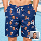 Man wearing Men's Reel Rapture Custom Face Beach Shorts — custom faces printed all-over