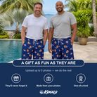 Friends in matching Men's Reel Rapture Custom Face Beach Shorts — a group gift photo