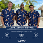 Friends in matching Men's Reel Rapture Custom Face Hawaiian Shirt — a group gift photo