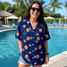 Real-life photo of someone wearing Women's Reel Rapture Custom Face Hawaiian Shirt — custom faces printed all-over