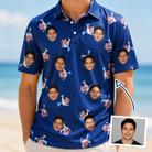 Man wearing Men's Reel Rapture Custom Face Polo Shirt — custom faces printed all-over